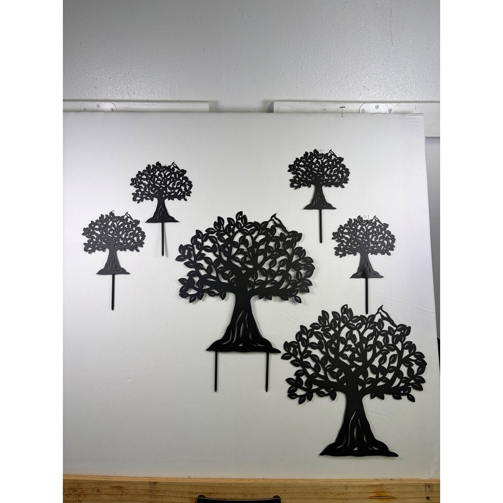 6pc Black Metal Tree of Life Garden Stakes Silhouette Bird Garden Art Decor Set